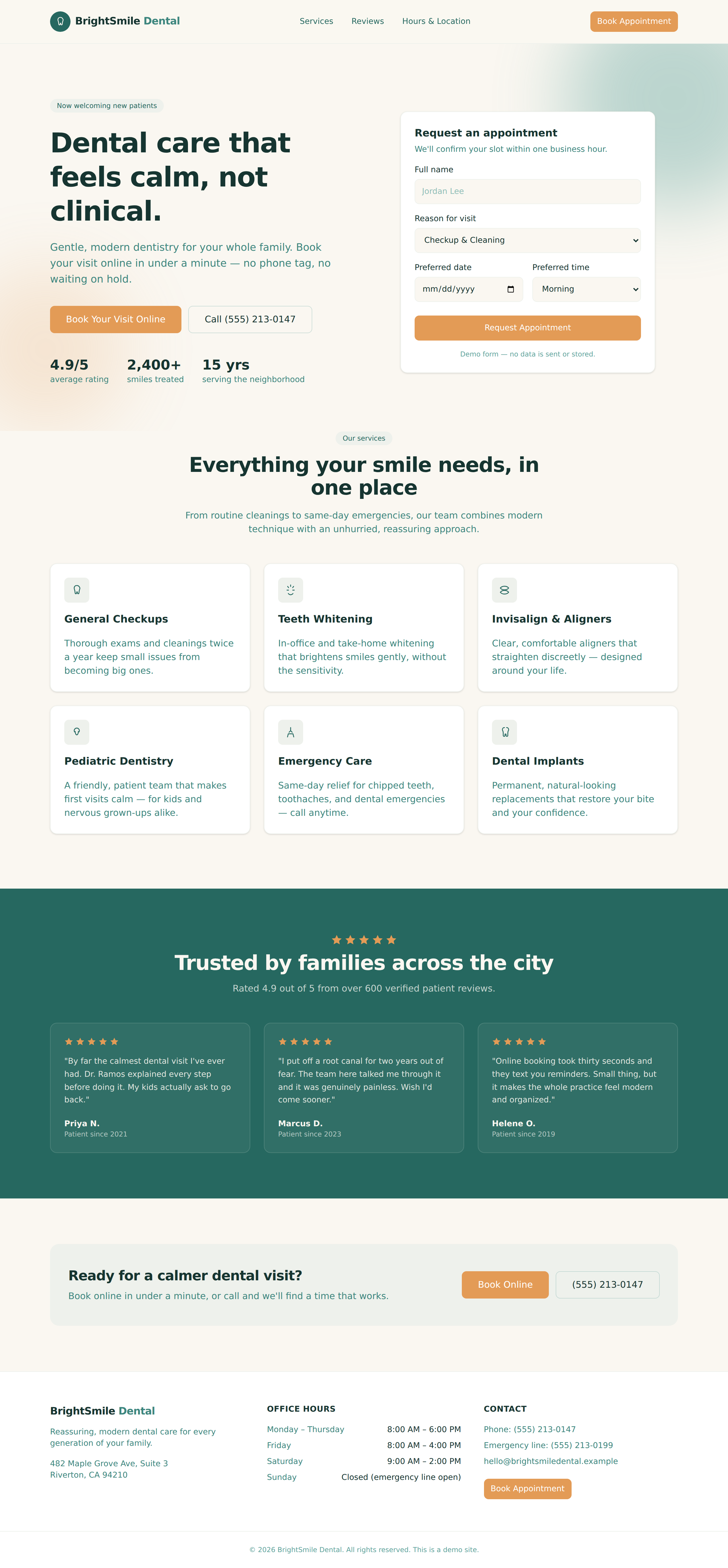 BrightSmile Dental — desktop view