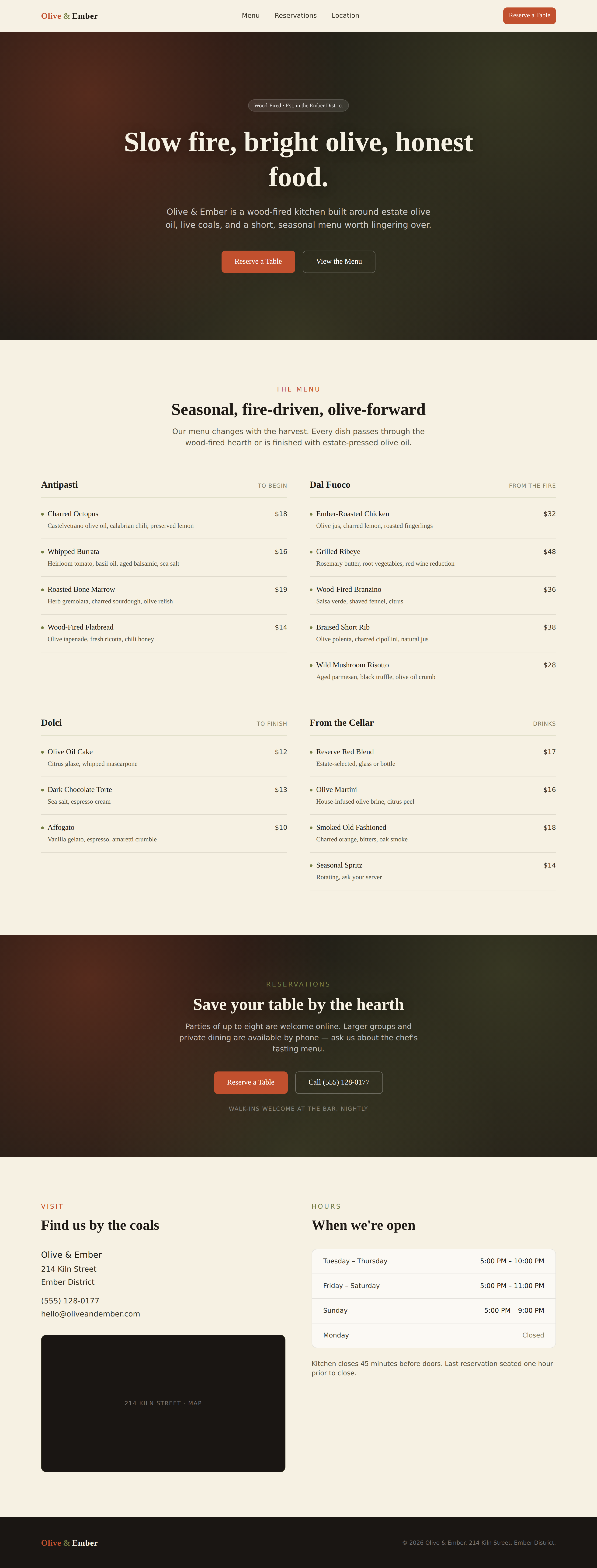 Olive & Ember — desktop view